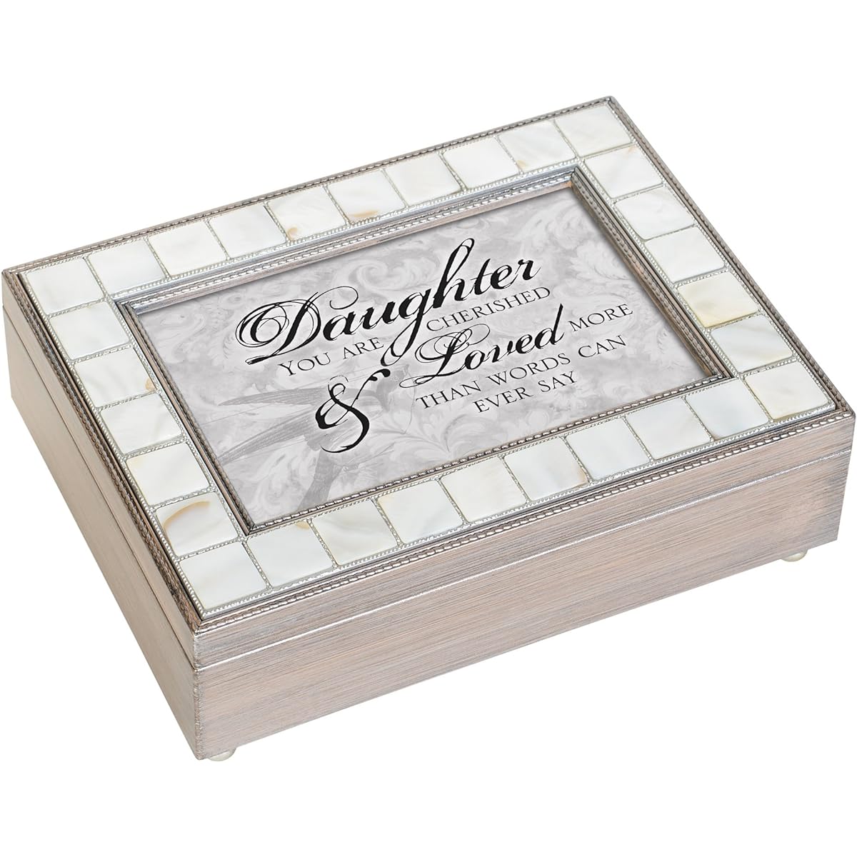 Daughter Loved Mother's Pearl Distressed Grey Keepsake Music Box Plays You Light Up My Life