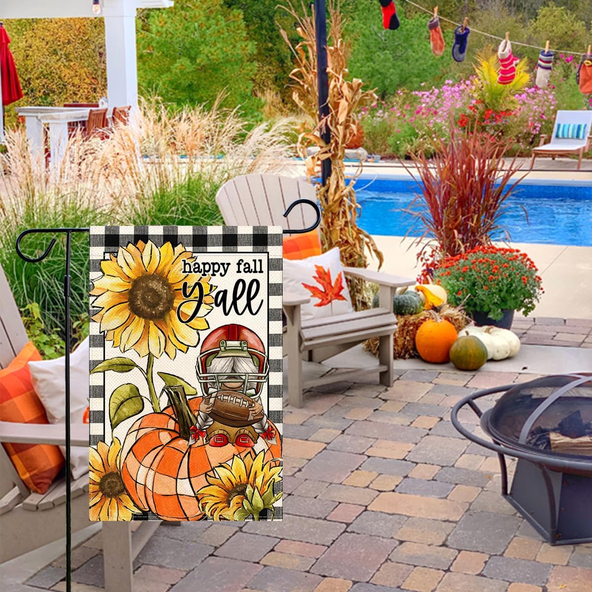 Baccessor Fall Football Garden Flag Pumpkin Sunflower Gnome Buffalo Plaid Flag Burlap Double Sided Fall Sports Game Harvest Thanksgiving Garden Outdoor Outdoor Seasonal Decor 12.5x18 Inch