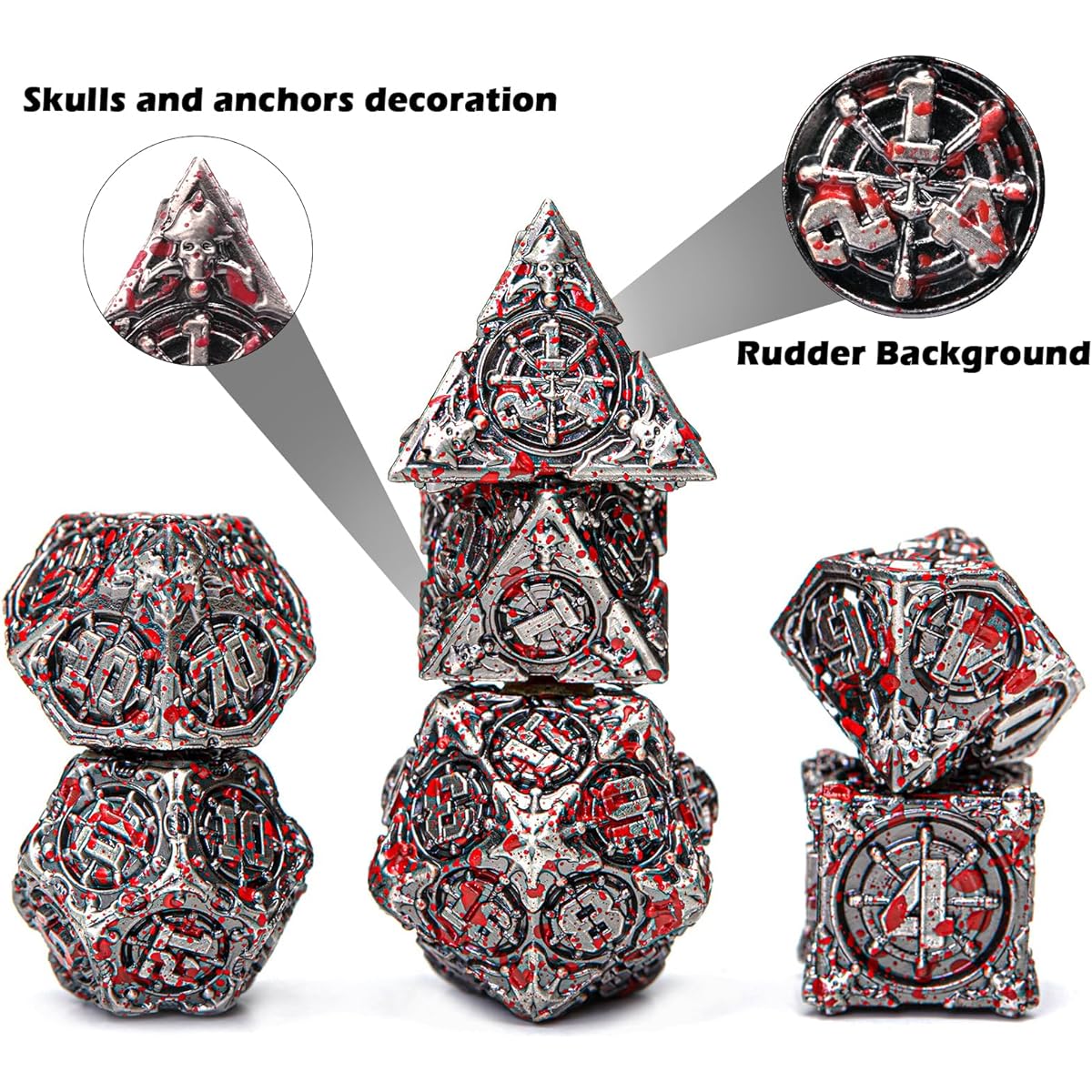 GU BEI TE Metal DND Dice Set Pirate Design DND Dice Set Dungeons and Dragons Role Playing Game RPG MTG Pathfinder Table Game Board Game 7 Piece Dungeons and Dragons