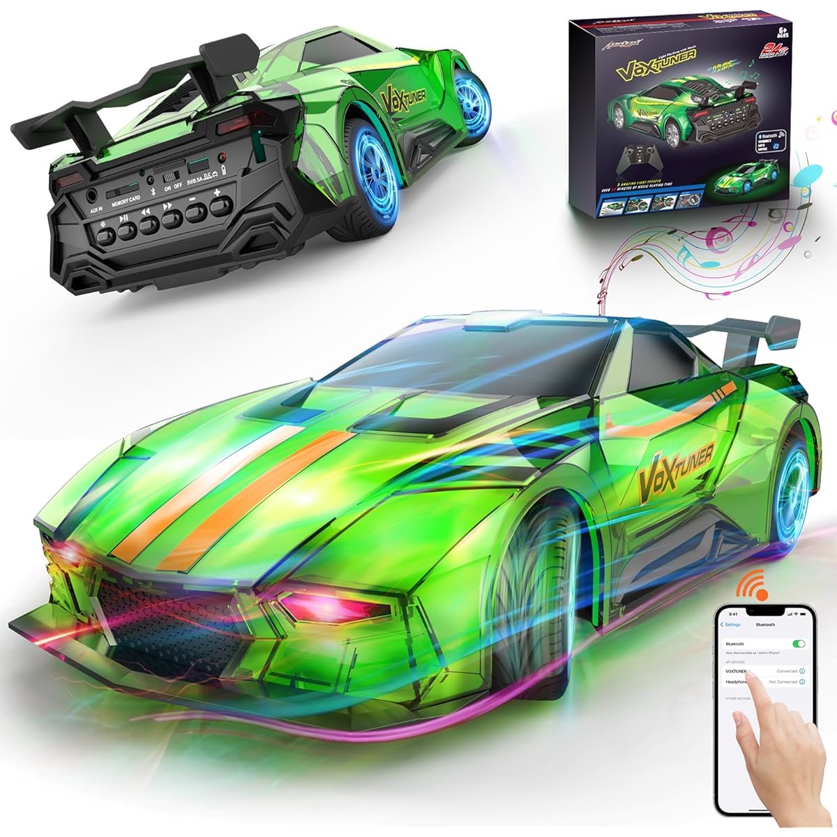 AEROQUEST Remote Control Car Hobby Radio Controlled Car for Kids with Colorful LED Lights and 2 Rechargeable Batteries 2.4GHz High Speed Remote Control Toy Car Gift for Boys Girls