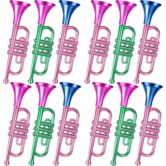 12pcs Metallic Trumpets 13 Inch Fun Plastic Musical Instrument Plastic Trumpet Toy Trumpet Noise Maker for Boys and Girls Carnival Birthday Graduation Party Favors