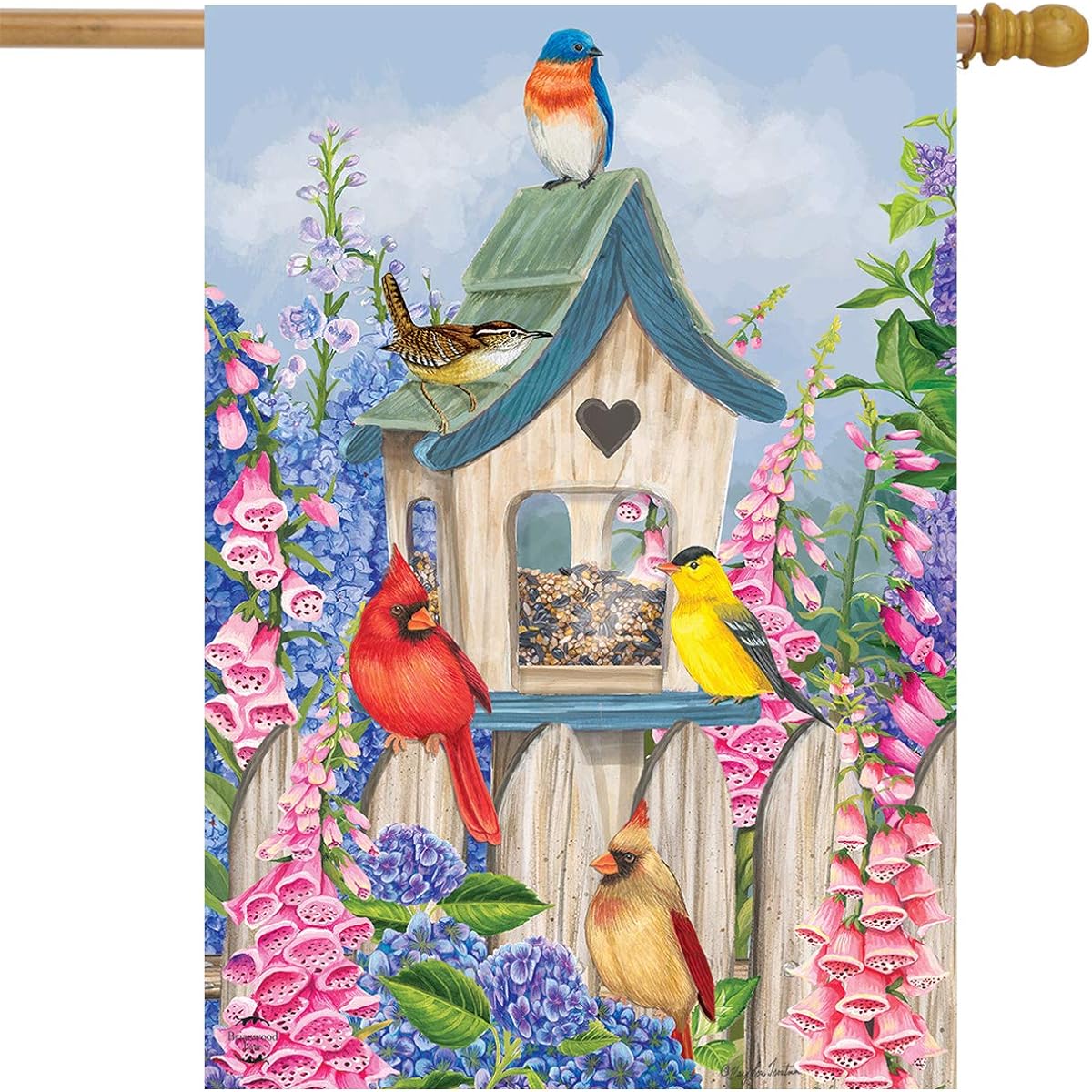 Briarwood Lane Spring Bird Floral House Flag Cardinal Bluebird 28" x 40"