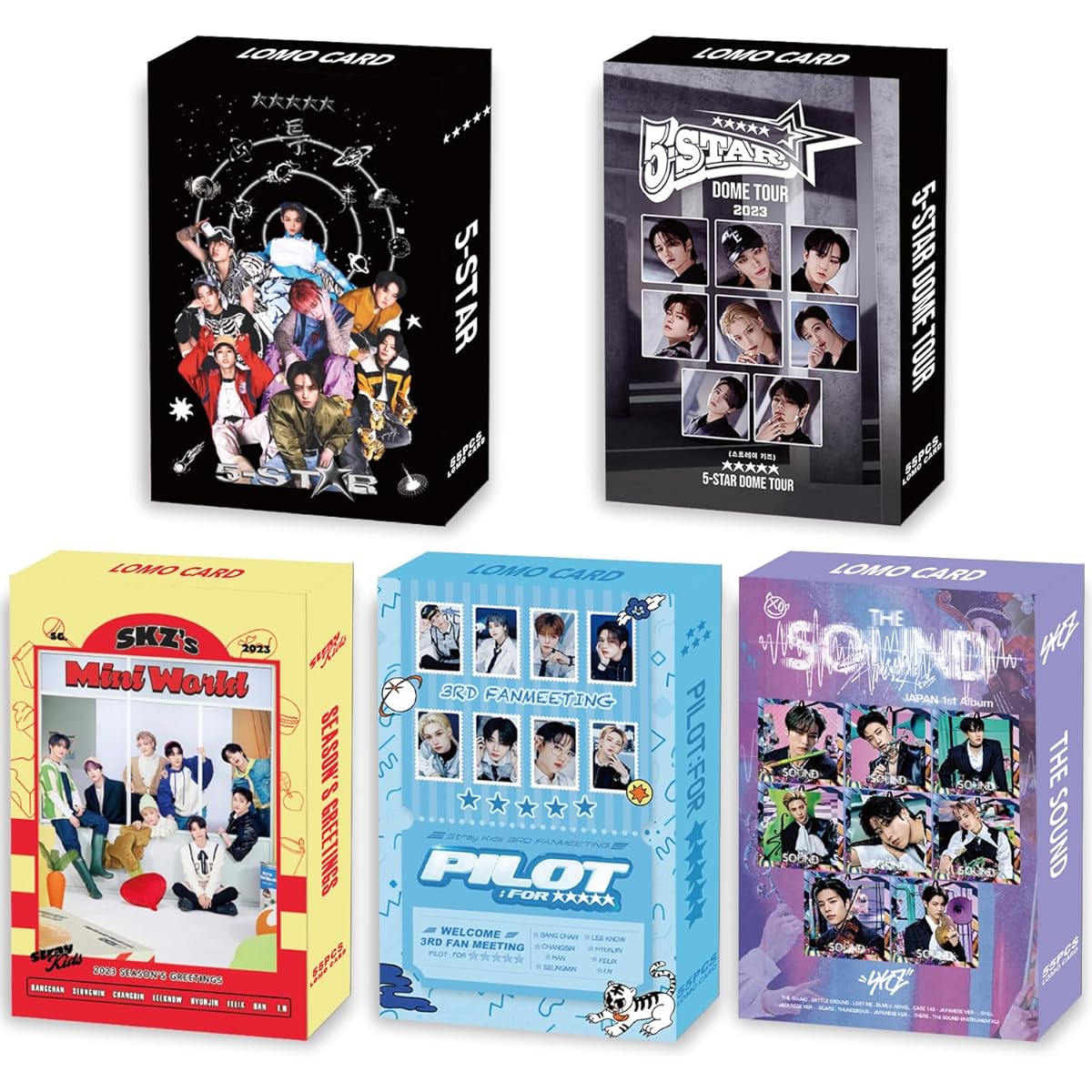 eTel Like 5 Packs/275 Pieces Stray Kids 5 Star Lomo Cards Kpop Photo Cards Greeting Cards with Postcard Box