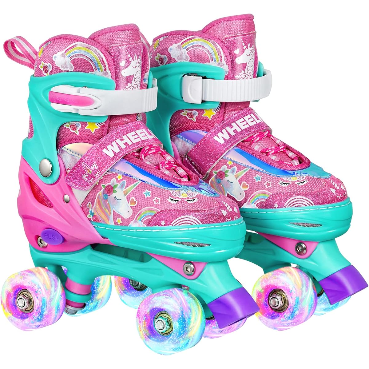 Truwheelz Rainbow Roller Skates for Girls Ages 6-12 & 3-5 | Adjustable Light Up Roller Skates for Kids