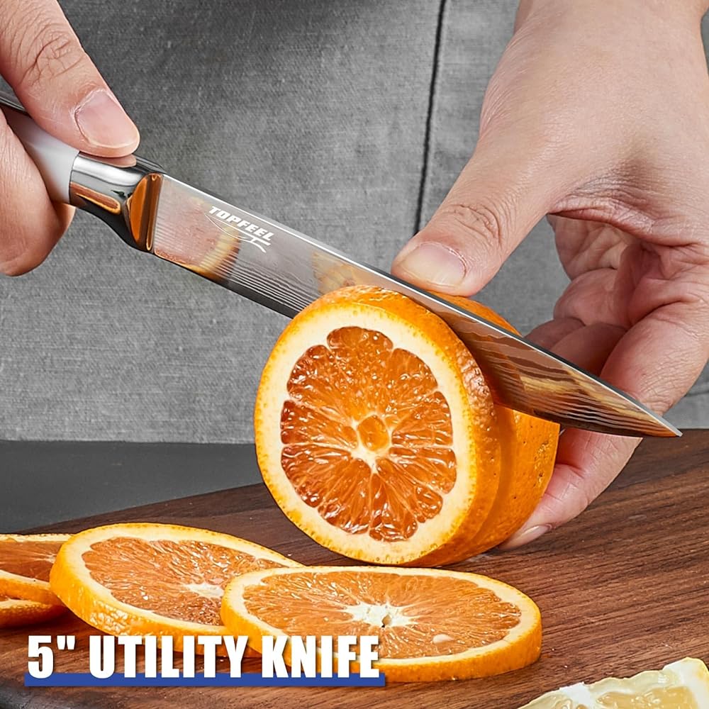 Professional Chef Knife Set 7CR17MOV German High Carbon Stainless Steel Japanese Knives 3 Piece Set 8" Chef Knife 7" Santoku Knife 5" Utility Knife White Sharp Kitchen Knife Set with Gift Box