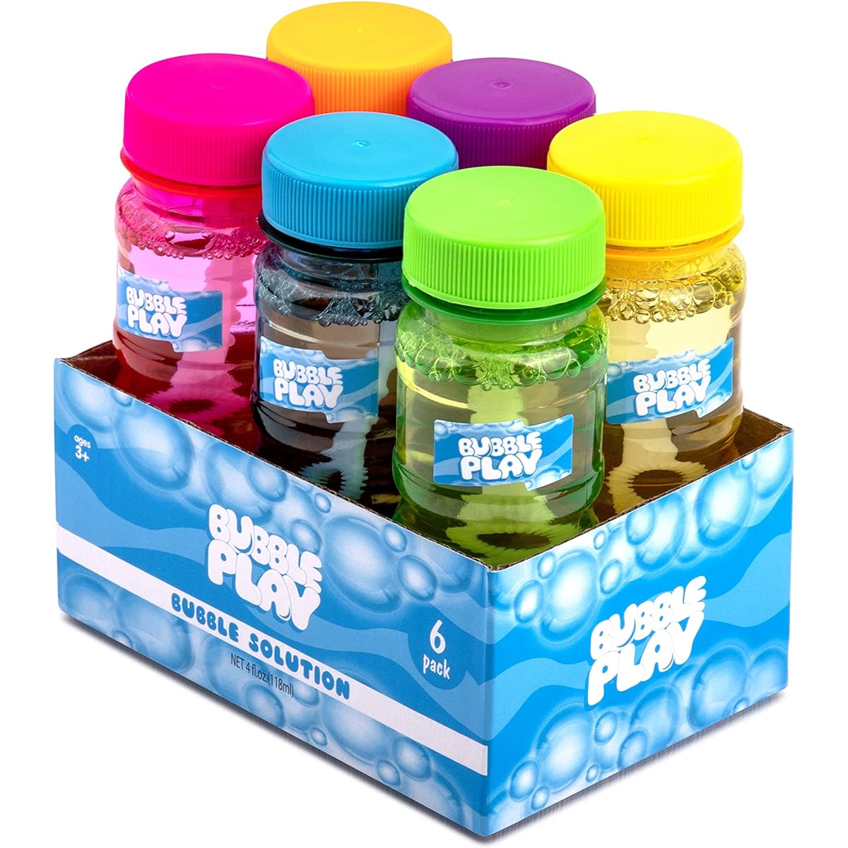 BubblePlay Bubble Blower Bottle with 5 Hole Bubble Wand, 4oz Bubble Solution Bottle for Kids Outdoor Summer Birthday Party Favors, 6 Pack 6015