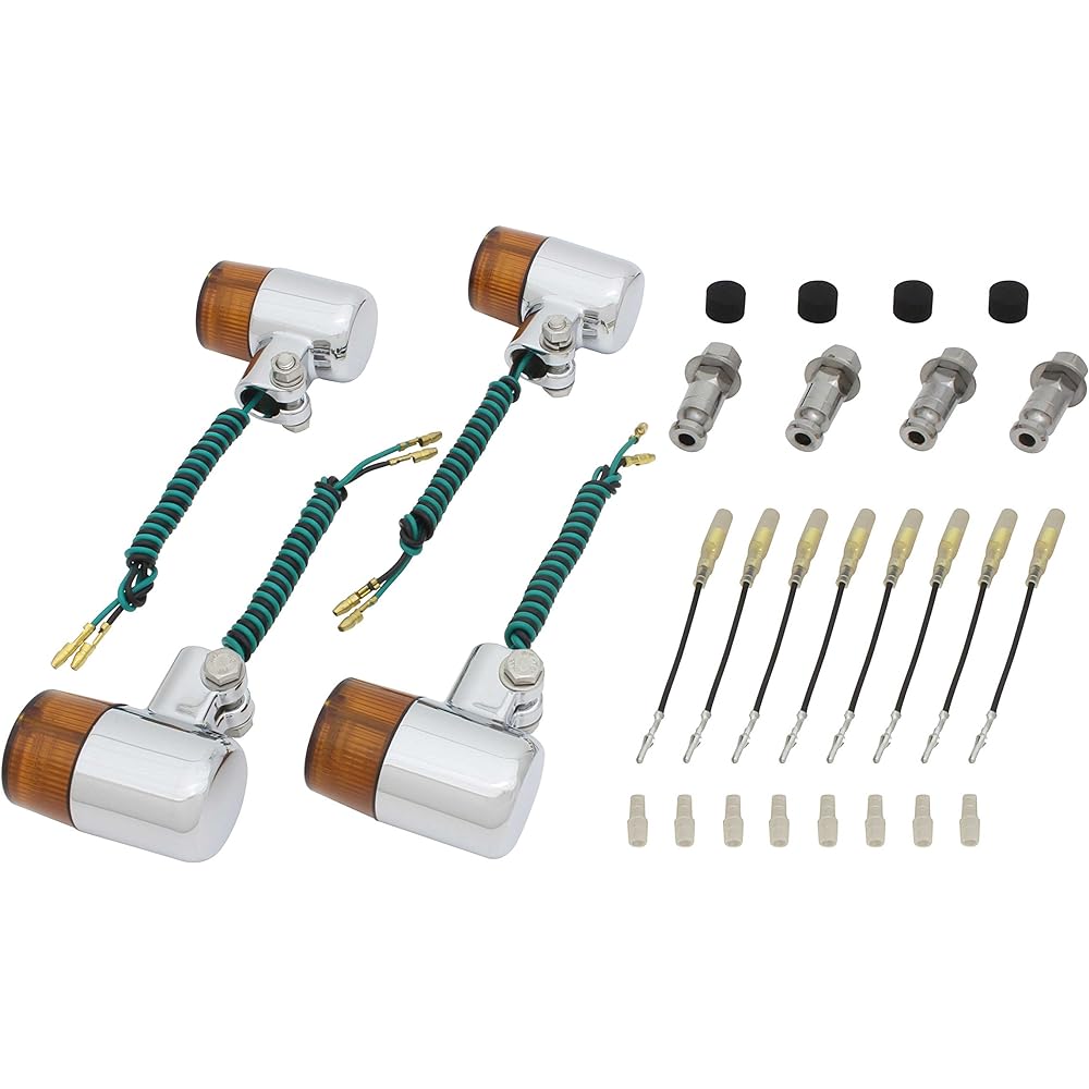 POSH Motorcycle Supplies Classical Bullet Type Turn Signal Kit W650(-03) | Estrella(-06) | Barios/Ⅱ(-06) Plated Body/Orange Lens 016098-53