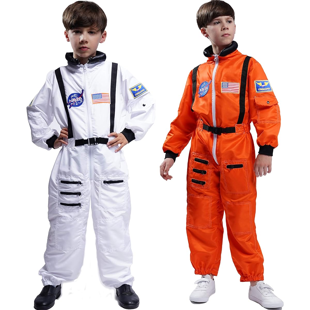 Maxim Party Supplies Kids Astronaut Costume Space Suit Onesie with Embroidered Patches and Pockets