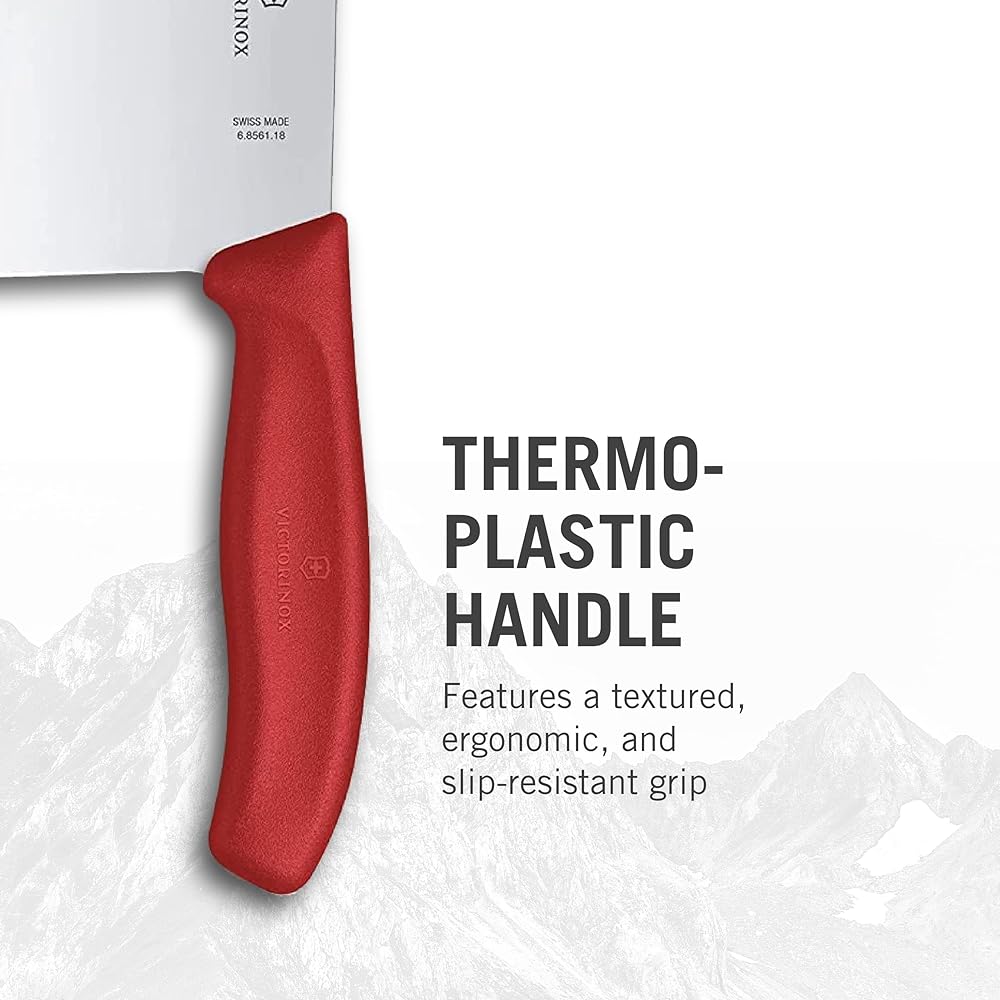 VICTORINOX Chinese knife, stainless steel all-purpose knife, 18cm, red, versatile knife that can be used for all kinds of cooking, dishwasher safe, Swiss classic 6.8561.18G
