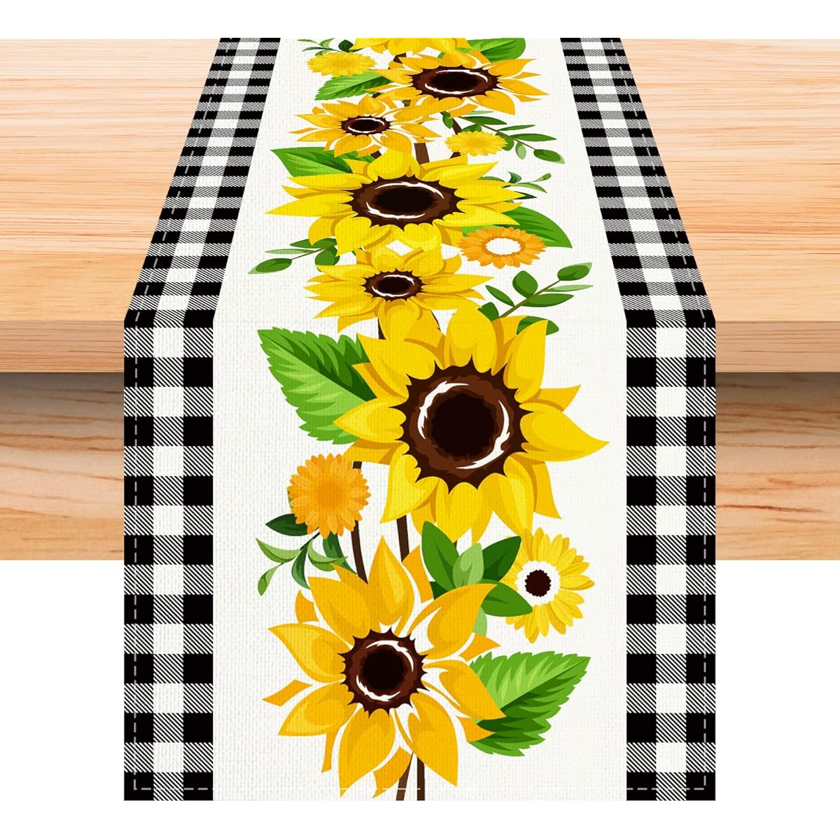 Jiudungs Linen 13x72 Inch Fall Sunflower Table Runner Buffalo Plaid Table Decor, Fall Farmhouse Harvest Table Decor for Home Kitchen Dining