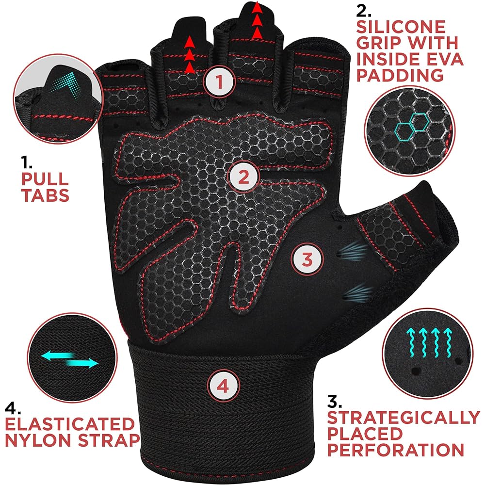 RDX Weightlifting Gloves Gym Fitness Workout with Anti-Slip Pad Full Palm Protection Ultra Breathable Bodybuilding Strength Training HIIT WOD Exercise Half Finger Men Women Cycling Rowing Climbing