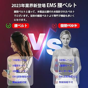 TOUMON Waist EMS Heating Waist Belt Waist Support Micro Current Care 8 Types Modes 4 Level Heater 19 Levels Cordless Home Stretcher Cold Protection Father's Day Father Mother Birthday Gift for Women Men EMS Device EMS Vibration LCD Display Type-C Recharg