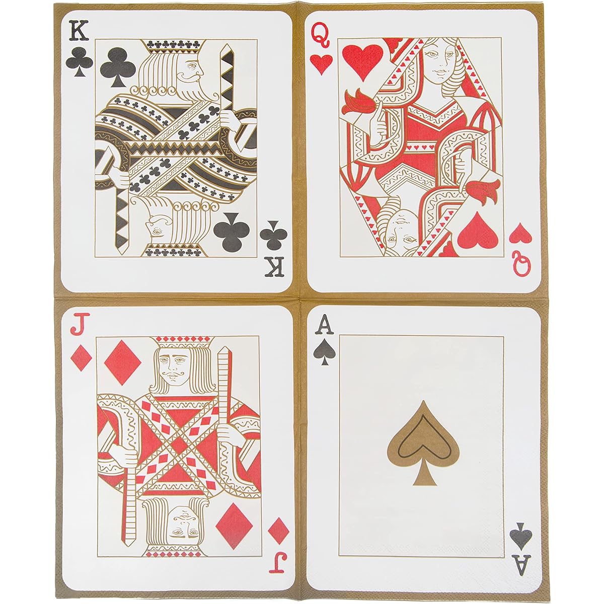 Talking Tables Playing Cards Napkins Casino Party Decorations for Game Night Poker | Set of 20 Gold Paper Serviettes Ace, Jack, King, Queen of Wonderland, Alice and Giant Card Deck