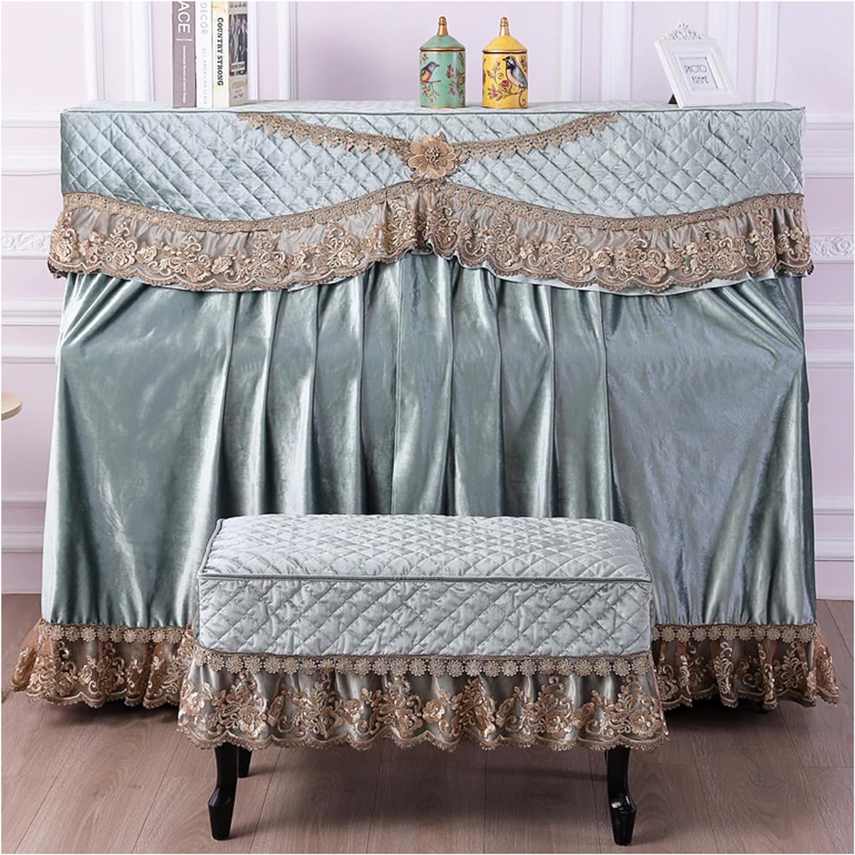 Full piano cover, piano stool cover, European style piano cover, 360° protection, embroidery, dustproof, washable, gift for family, modern simplicity, easy to clean