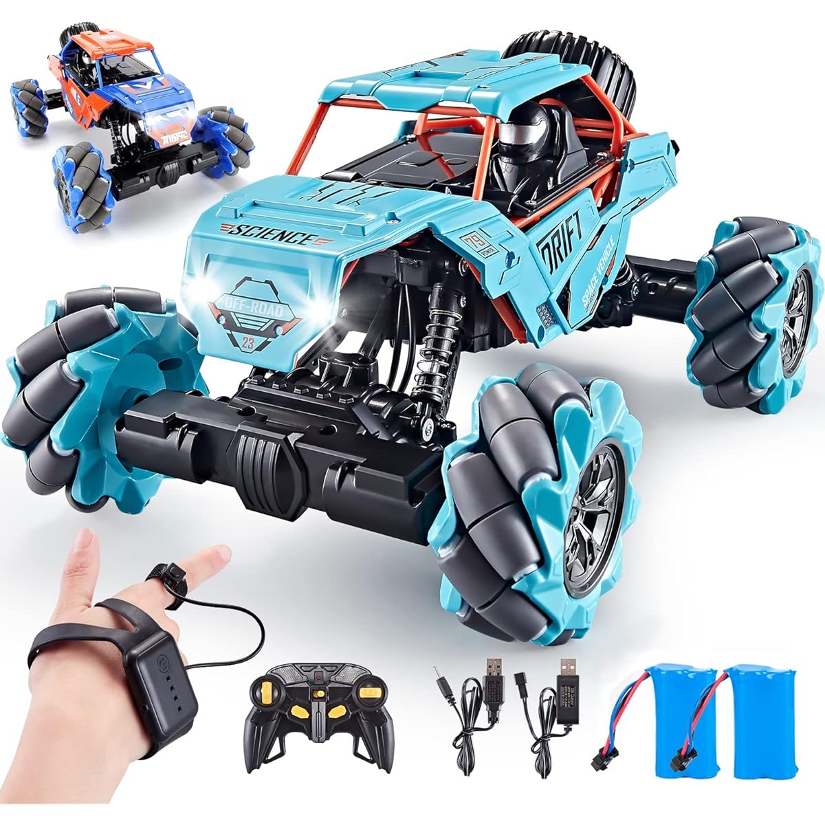 XMWRC 1:14 Scale 4WD Metal Gesture Sensor RC Car 360° Rotation Hand Controlled Monster Truck All Terrain Remote Control Car Vehicle with 2 Rechargeable Batteries for Boys Kids Adults