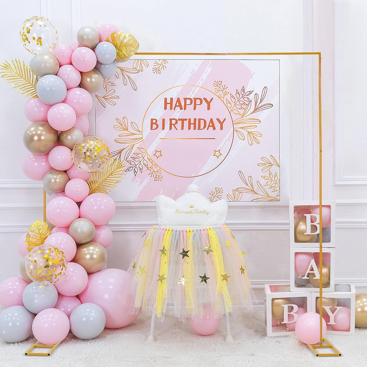 9.8 x 9.8ft Wide x 9.8ft High Extra Large Gold Square Wedding Arch for Ceremony, Wedding Metal Arch Backdrop Stand, Iron Garden Arch for Party, Balloon Arch Stand