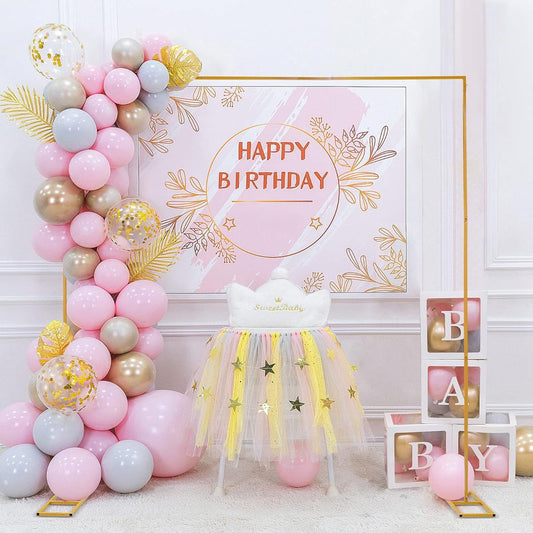 9.8 x 9.8ft Wide x 9.8ft High Extra Large Gold Square Wedding Arch for Ceremony, Wedding Metal Arch Backdrop Stand, Iron Garden Arch for Party, Balloon Arch Stand
