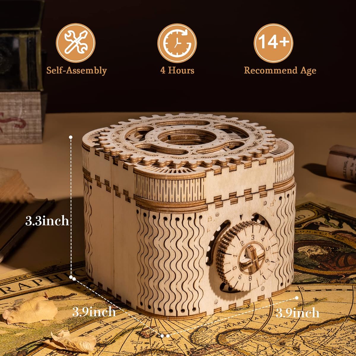 RoWood Mechanical Gear 3D Wooden Puzzle Craft Toy, Gift for Adults Men Women, Age 14+, Train Engine DIY Model Building Kits - Locomotive (Treasure Box)