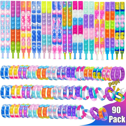 90 Pieces Pop Bracelets Party Favors for Kids Pop Wrist Straps Fidget Toys That Pack Multicolor Stress Relief Presses for Girls Easter Christmas Gifts Classroom Prizes for Students