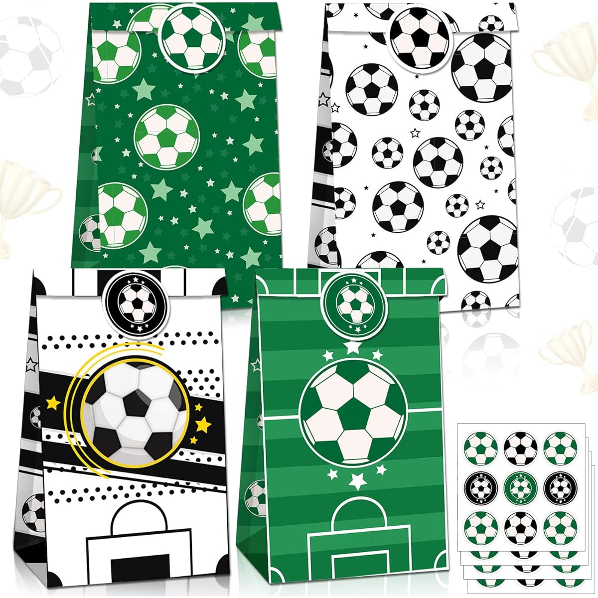 60 Pieces Soccer Goods Bags Soccer Theme Birthday Party Supplies Reusable Candy Bags Party Gifts Soccer Party Favors Decorations