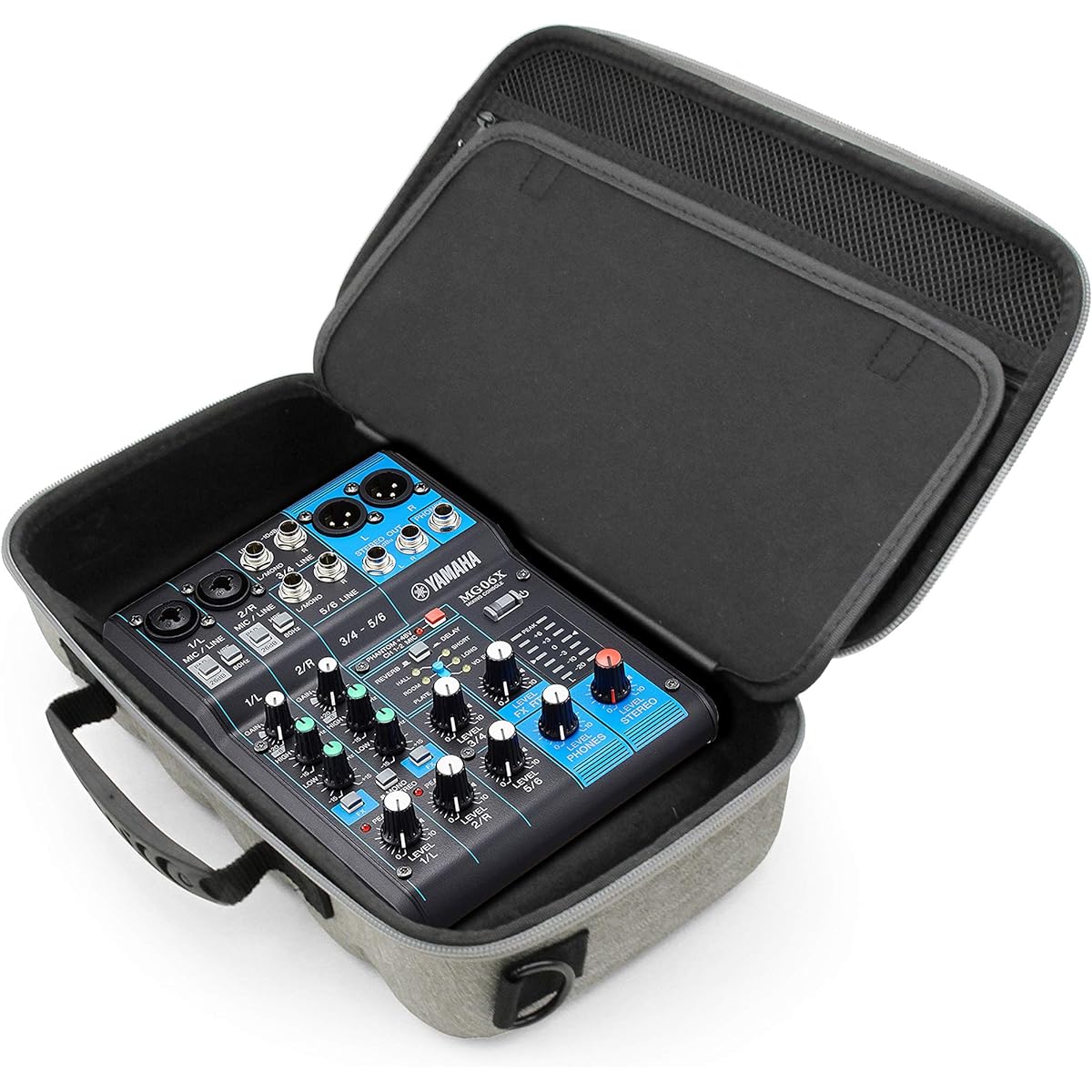 CASEMATIX Gray Audio Mixer Case Compatible with Yamaha AG06MK2 USB Interface or Yamaha AG03MK2 Audio Mixer & Recording Accessories - Only Carry Case with Shoulder Strap and Carry Handle Included