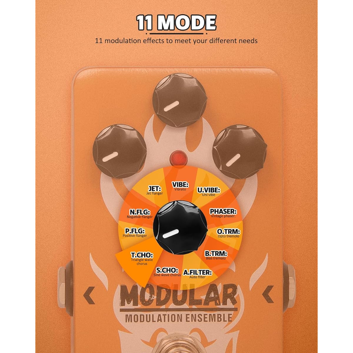 STRICH MODULAR 11 Mode Modulation Pedal - Electric Guitar Effects Chorus, Phaser, Tremolo, Flanger, Vibrato, Auto Filter, True Bypass for Guitarists