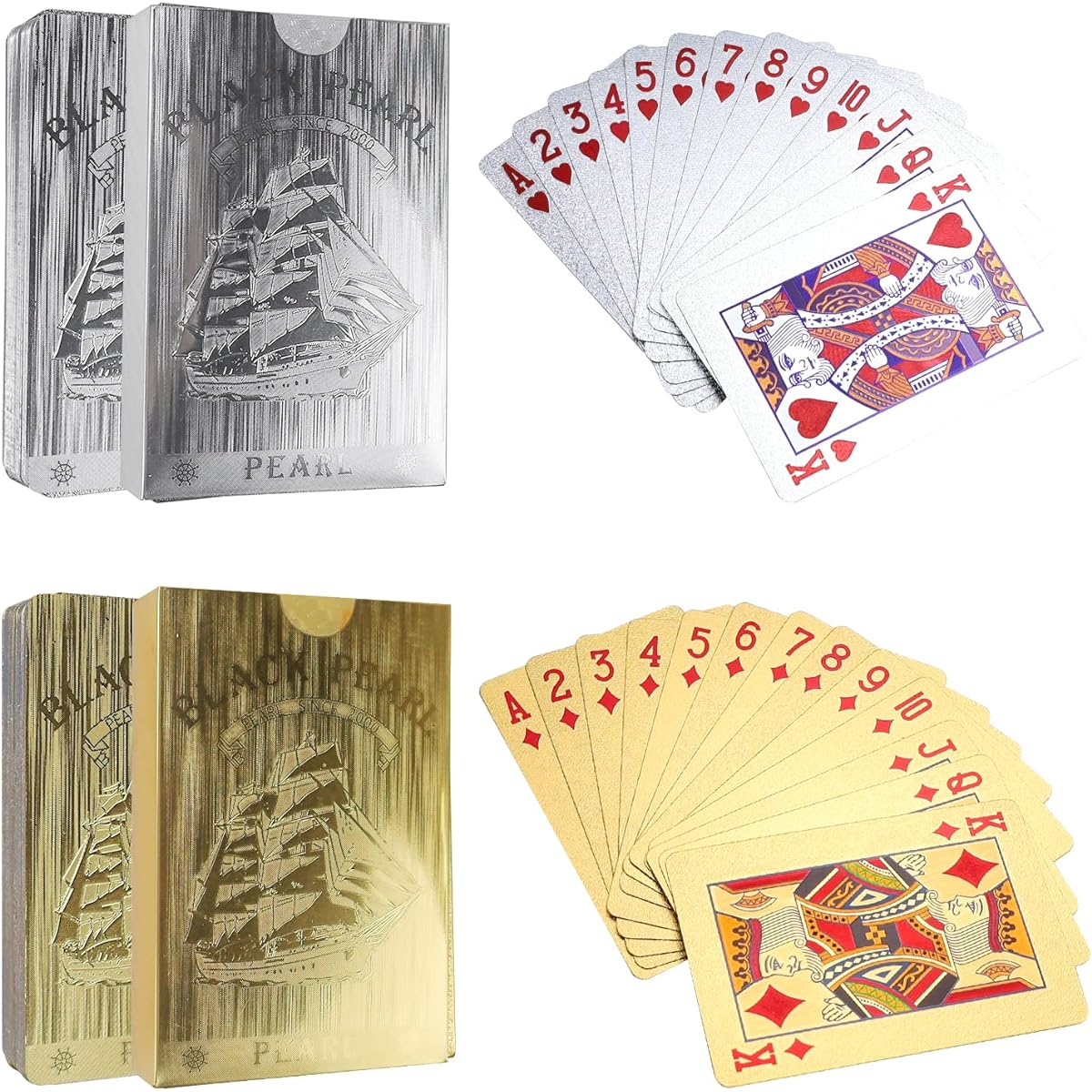 Kweiugfi Playing Cards Foil Poker Cards Waterproof Poker Cards Gold for Adults Party Gifts Travel Classic Family Card Game (Gold/Silver)