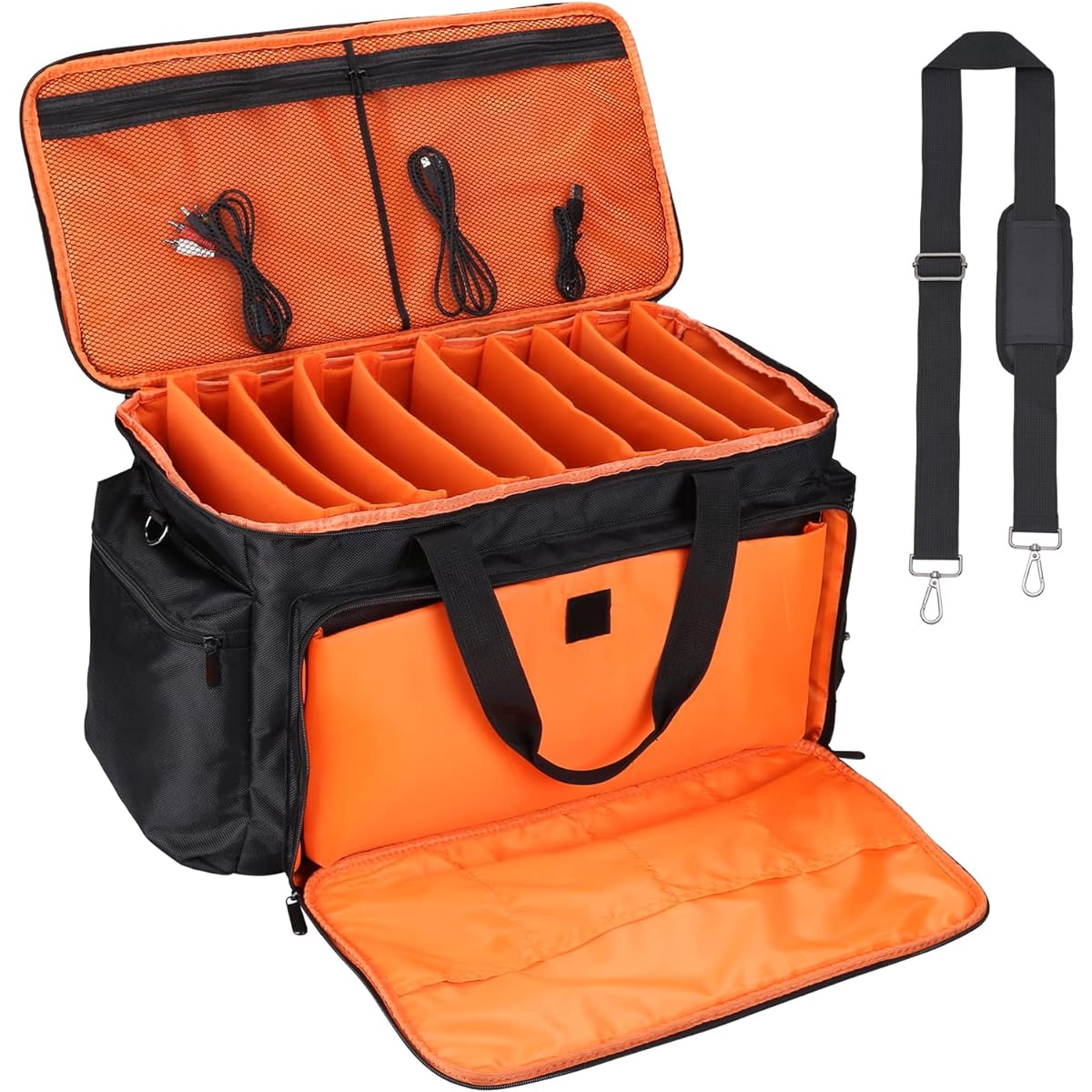 Large Height Gig Cable Bag with 9 Removable Dividers Heavy Duty 1680D Fabric DJ Equipment Case Musician Travel Gear Bag Waterproof Durable Soft Tear-Resistant Lining