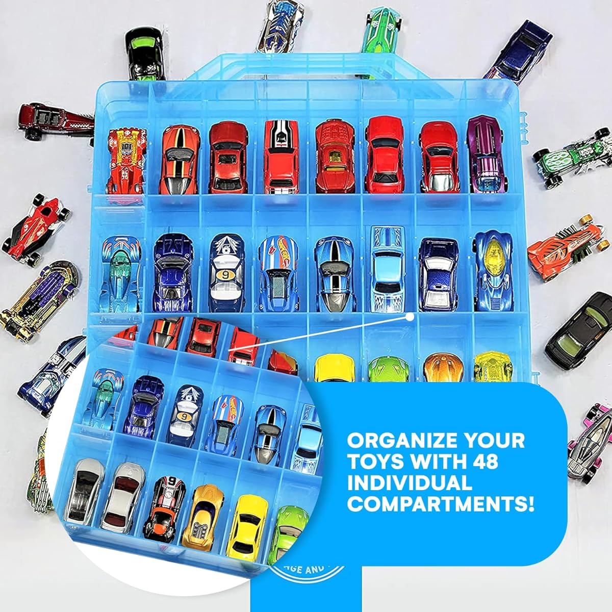 Bins & Things Toy Organizer Storage Case, 48 Compartments Toy Display Case Fits Hot Wheels Bakugan Lego Dimensions