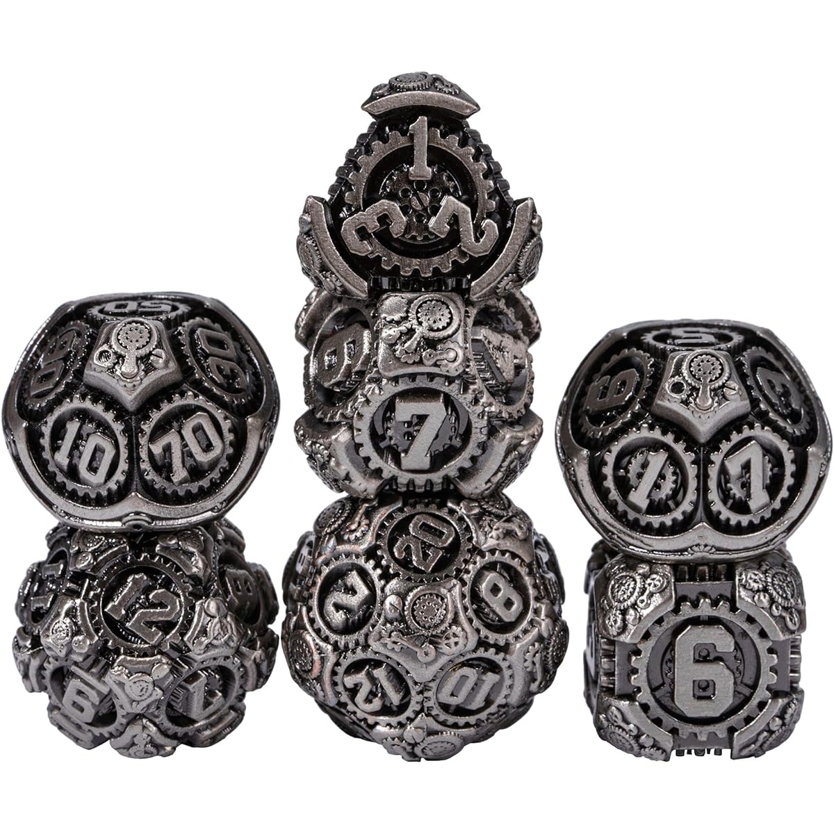 IUSTIDIE Metal Dice Set D&D 7 Dice DND Dice Metal Gear Dice with Dice Gift Bag for DND Dungeons and Dragons Role Playing Game (Antique Nickel)