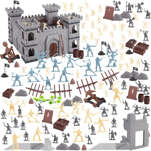 3 Otters 310 Pieces Military Soldier Playset Toy Soldier Medieval Knight Military Pirate Castle Model Building for Boys Birthday Christmas Party Gift