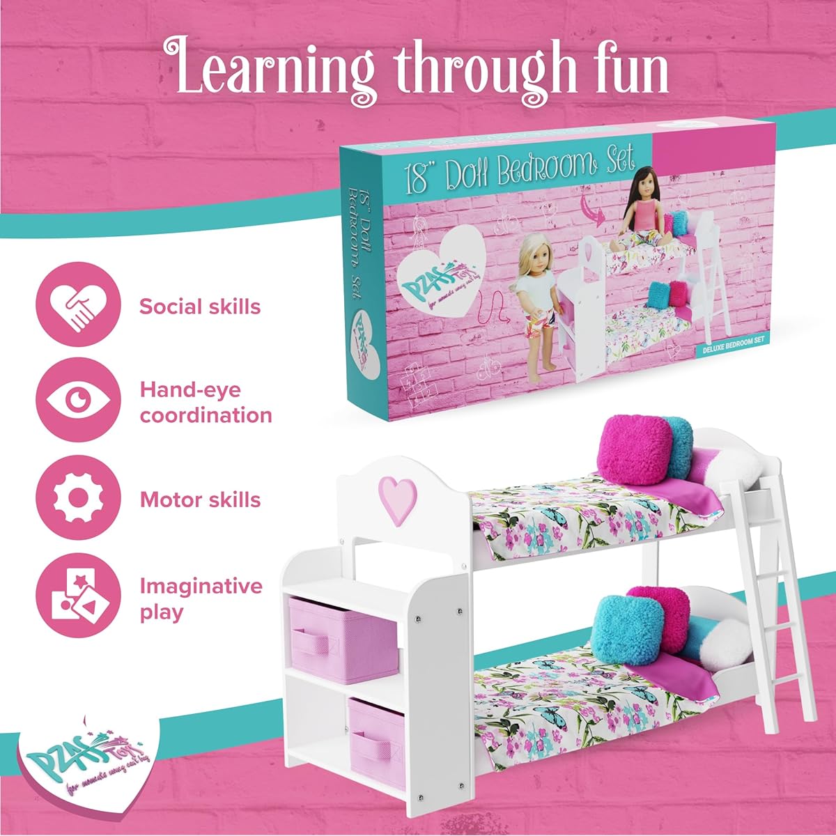 PZAS Toys Bedroom Set for 18-Inch American Girl Doll, 20-Pieces