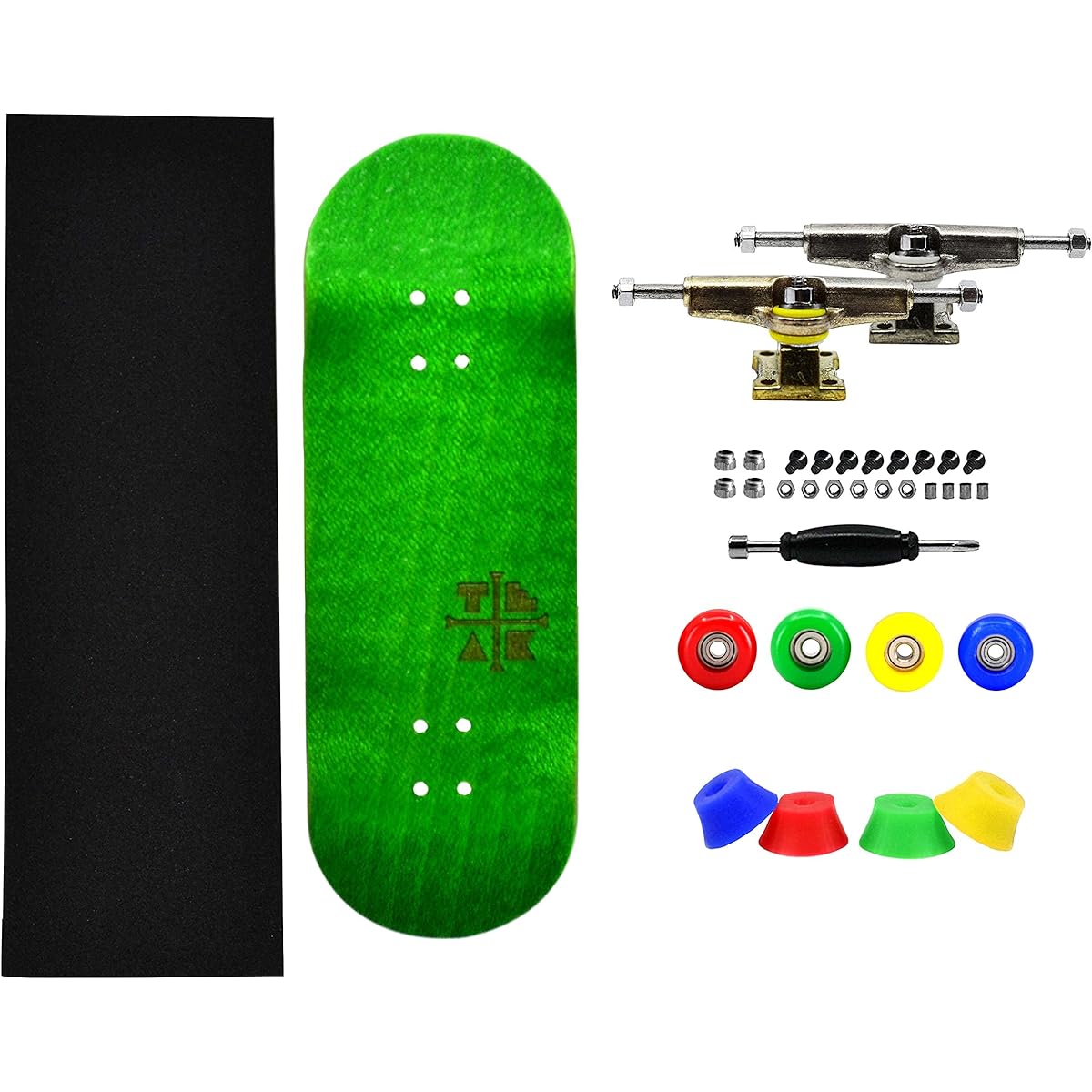 Teak Tuning Prolific Full Fingerboard with Upgrade Components - Pro Board Shapes and Sizes Bearing Wheels Bushings Tracks - 32mm x 97mm Handmade Wooden Board - Christmas Light Edition