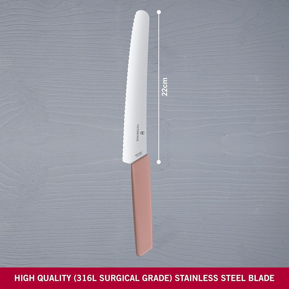 VICTORINOX Bread & Pastry Knife Apricot 22cm Wave Blade Swiss Modern Bread Knife Bread Cutting Knife 6.9076.22W5B