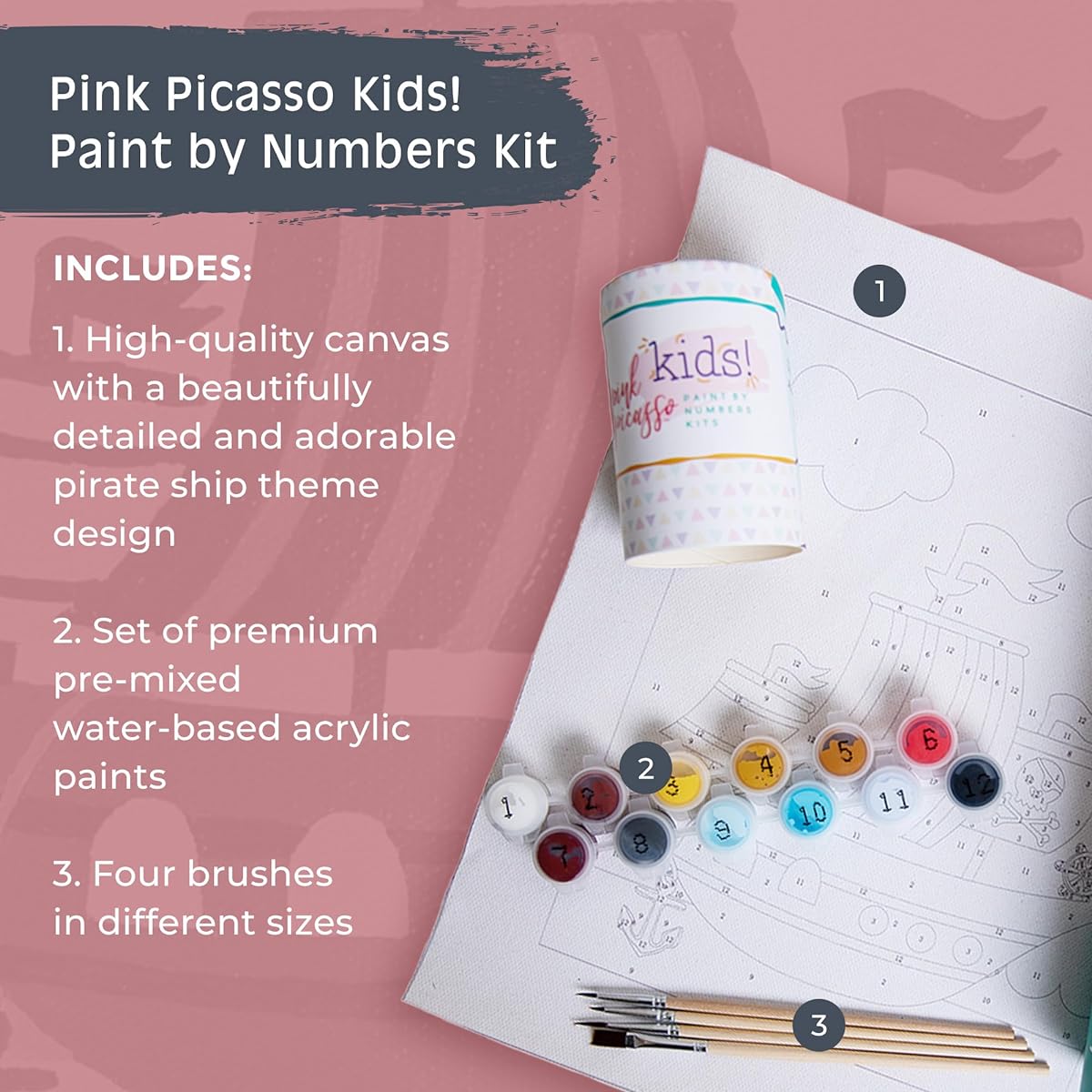 Pink Picasso Kit Paint by Numbers for Kids Ages 5-12 | DIY 8x10 Beginner Kids Paint Set Color by Numbers Canvas Painting Kit | Shark Tank & Oprah's Favorite Things (Friendly Pirate)