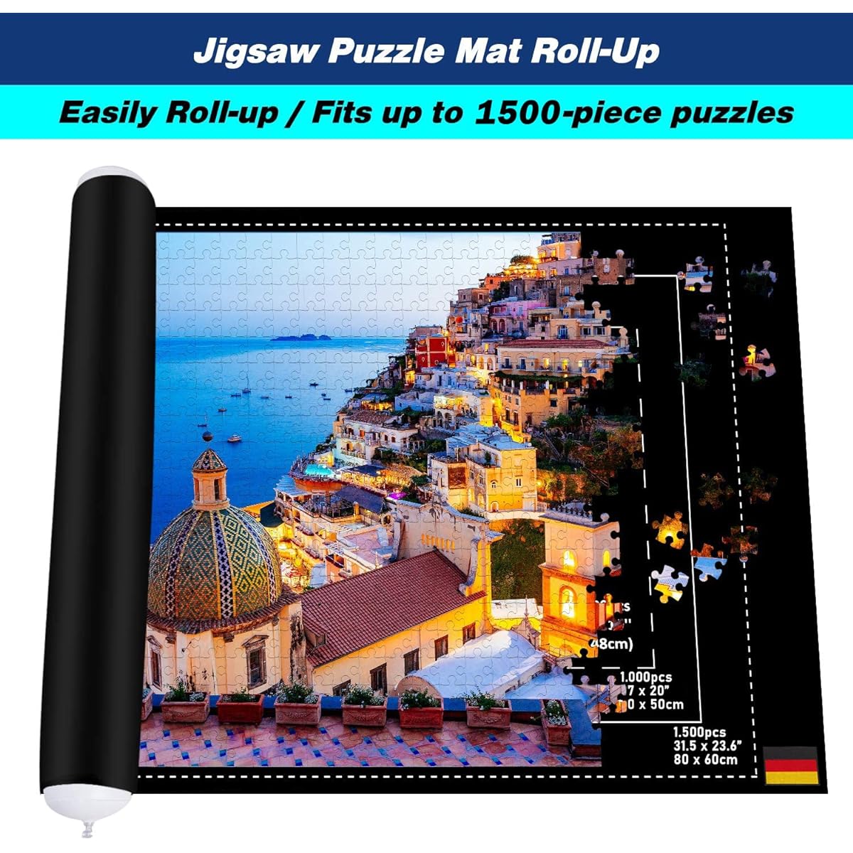 Collectix Premium Felt Puzzle Mat Roll Up Non-Slip Beautiful and Soft 3-in-1 Jigsaw Puzzle Storage for 500/1000/1500 Pieces Portable Saver Keeper Holder