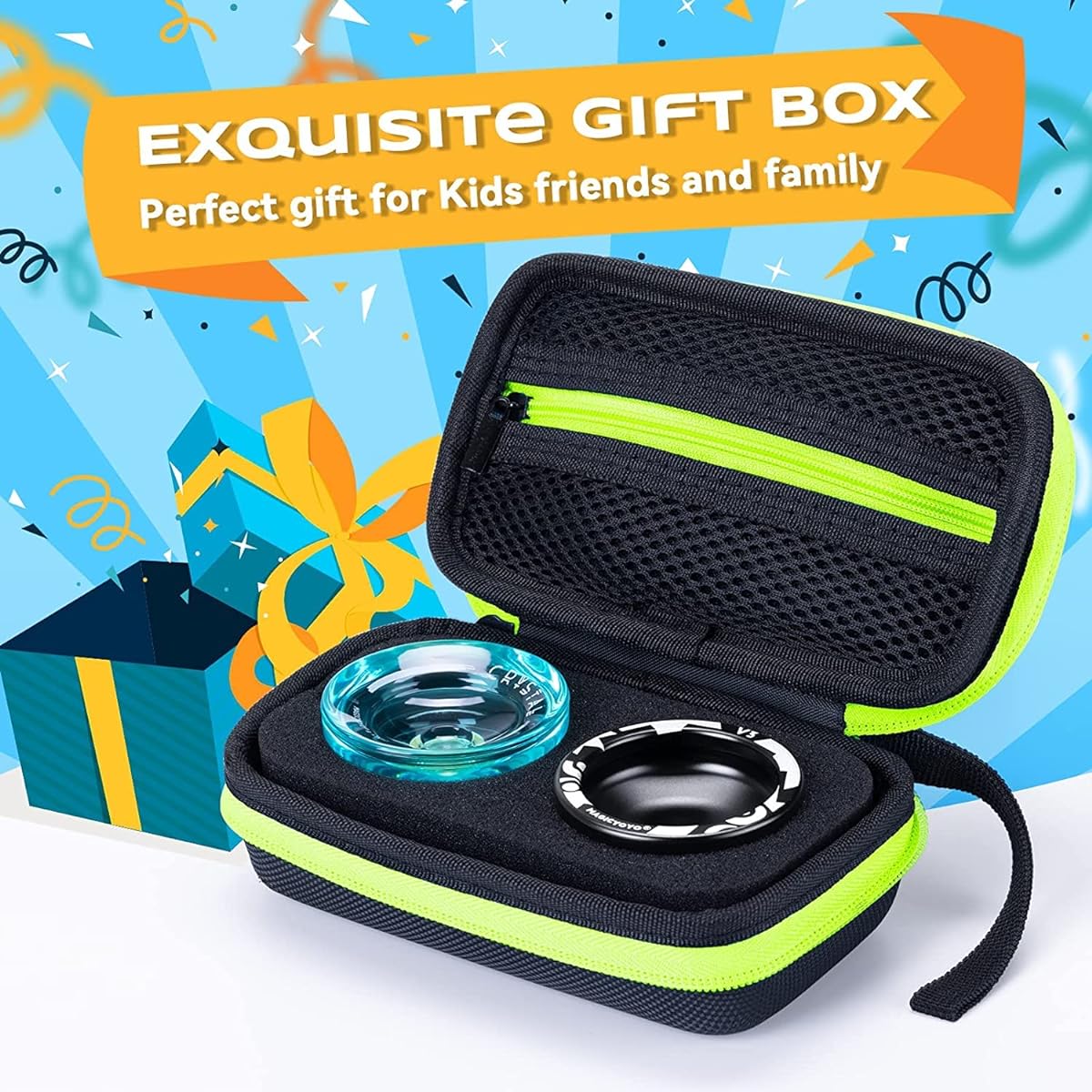 MAGICYOYO Responsive Yoyo for Kids, Professional Yoyo 2 Pack Metal Yoyo V3 + Plastic Yoyo K2 Dual Purpose Yoyo with Responsive Bearings for Advanced Players + Extra Yoyo Case + 12 Yoyo Strings