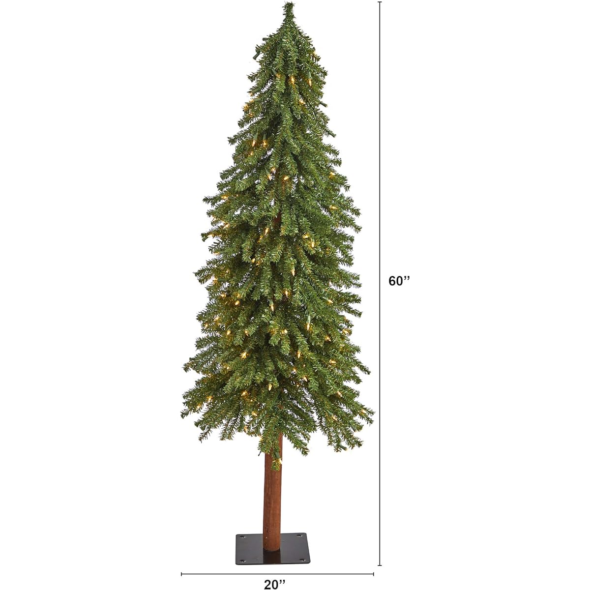 Nearly Natural 1.5m Grand Alpine Artificial Christmas Tree with 200 Clear Lights and 469 Bendable Branches, Natural Trunk, Green