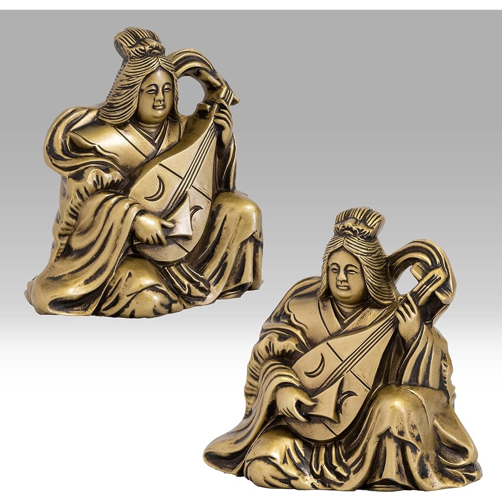 Seven Lucky Gods of Good Luck Benzaiten Silky Gold Buddhist sculptor: Hideun Makita Prototype_Kobiki Buddha Statue Ornament Takaoka Copperware (Benzaiten 7F)