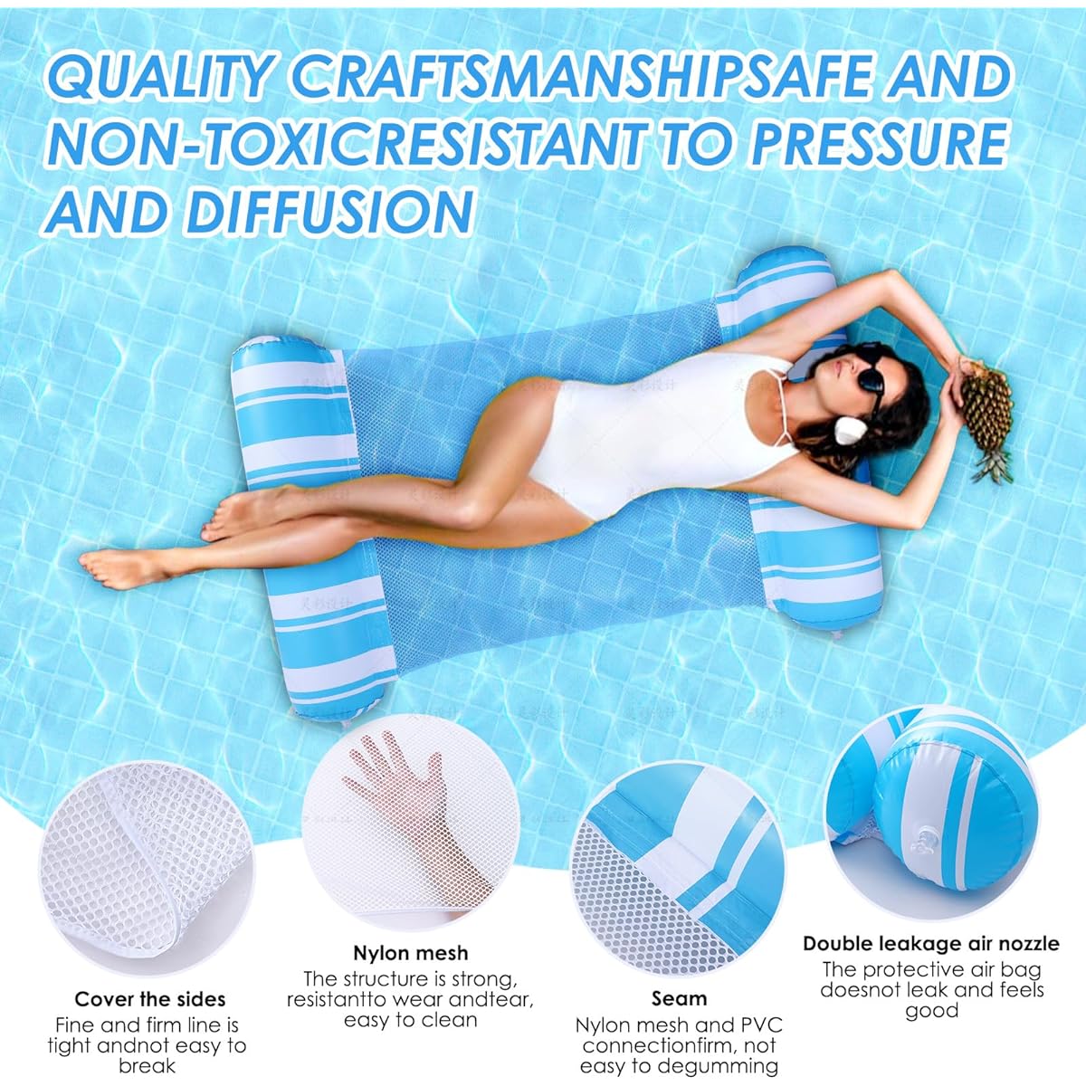 GG ZHONG QUAN 4 Pack Pool Floats 4 in 1 Water Hammock Saddle Drifter Lounger Inflatable Pool Floats for Adults Swimming Pool Beach Outdoor Pool Chair