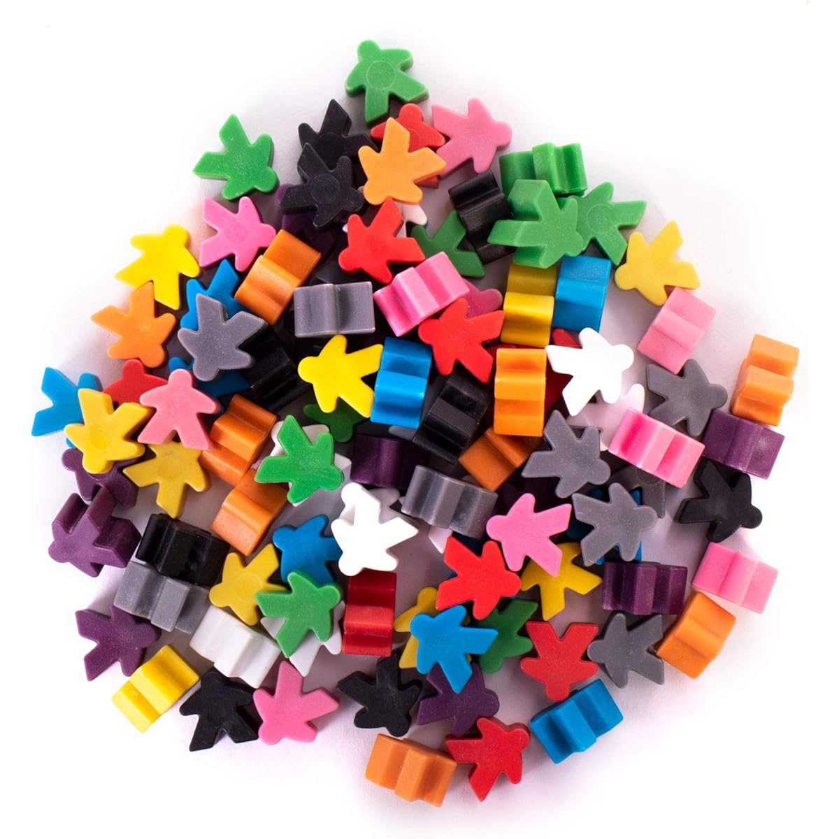 Brybelly 100 Plastic Meeples - 16mm Spare Board Game Pieces, 10 Colors - Bulk Replacement Tabletop Games & Strategy Game Expansion