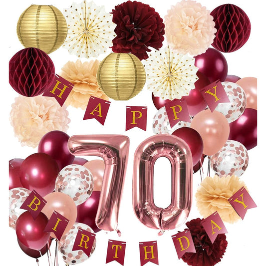 70th Birthday Decorations for Women Burgundy Rose Gold 70th Birthday Party Decorations Polka Dot Fan Happy 70th Birthday Party Decorations Fall Burgundy Rose Gold 70th Birthday Decorations Fall