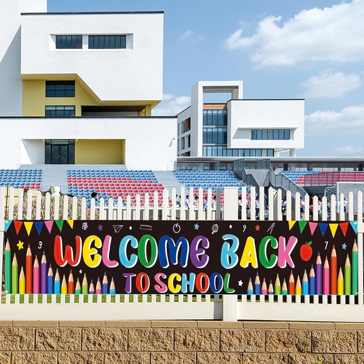 Qpout Welcome Back To School Banner 118 x 17.7 Inch Back to School Banner Long Size First Day of School Banner Back to School Party Decoration for Classroom/Office/Porch