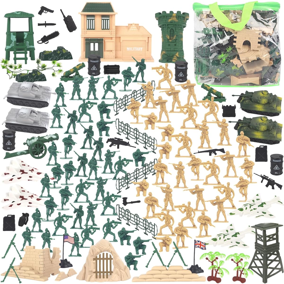 Three Otters 210 Pieces Army Men Military Set Army Men Action Figures Army Soldiers Plastic Toys Army Soldier Playset Boys Christmas Birthday Gift