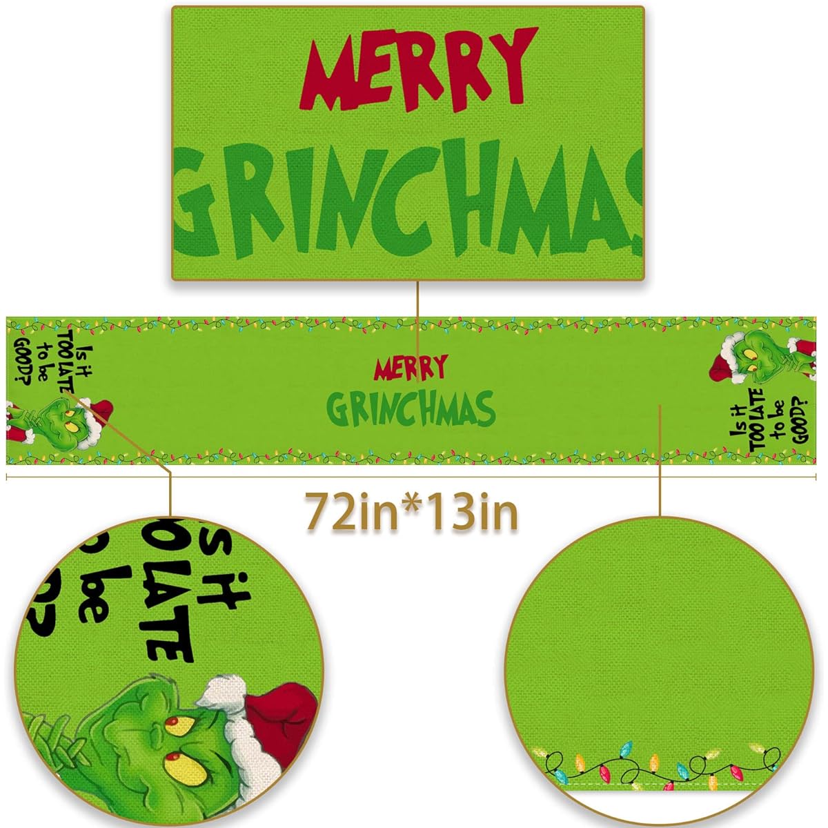 Merry Grinchmas Table Runner Christmas Xmas Buffalo Check Check Winter Holiday Party Fireplace Kitchen Dining Home Decoration