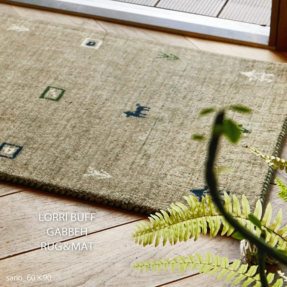 Hagihara Gabbeh Entrance Mat Indoor Approx. 60 x 90cm "LORRI BUFF Sario" Wool Handwoven