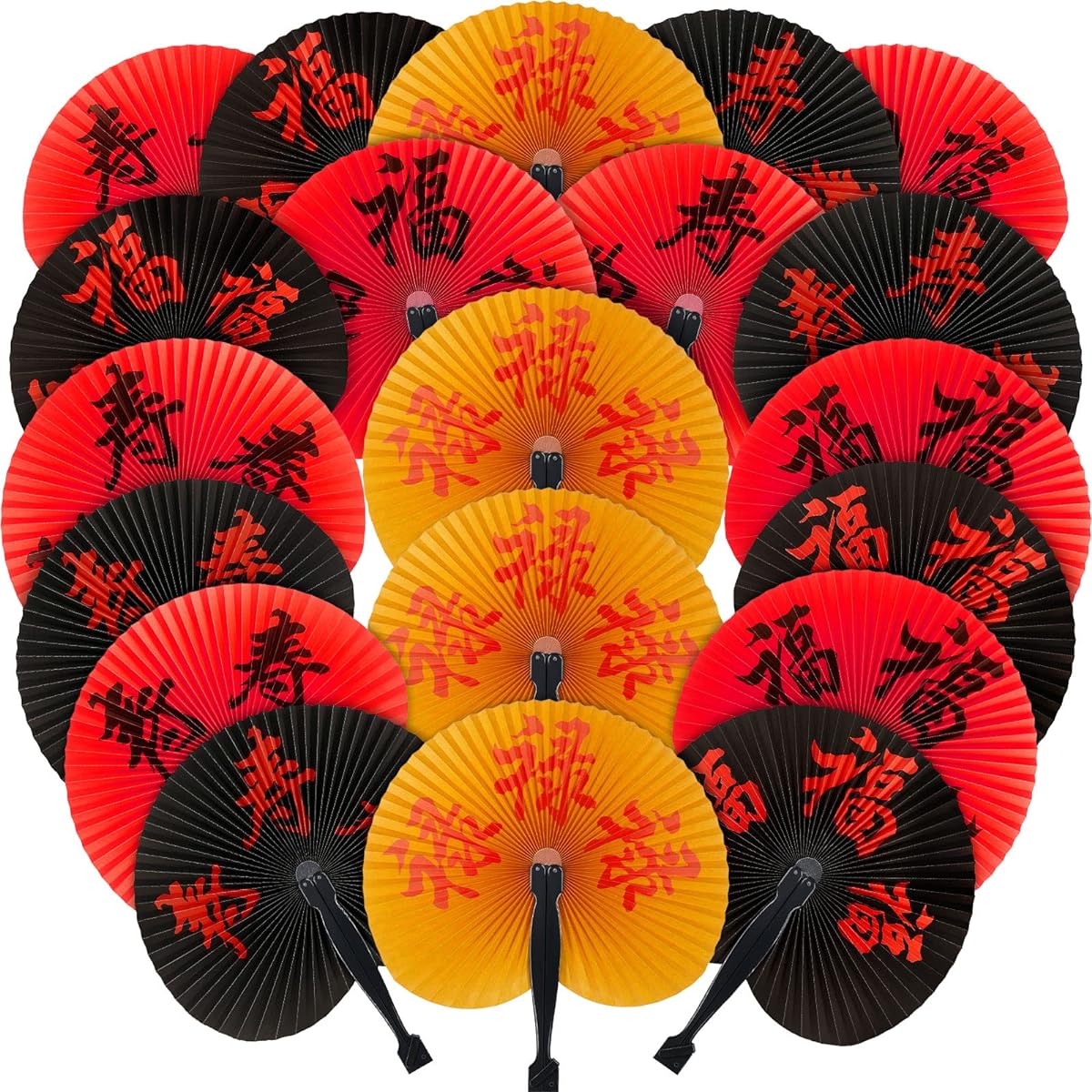 Jetec Chinese Character Fans Oriental Handheld Folding Paper Fans Chinese New Year Party Fans Assorted Paper Folding Fans Chinese Spring Festival Party Supplies (Novel Style, 20 Pieces)