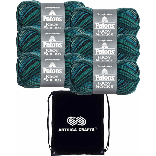 Patons Knitting Yarn Kroy Sock Knitting Yarn 6 Skins Factory Pack (Same Dye Lot) 243455 Artsiga Crafts 6-Pack with 1 Project Bag NM-AB-069337