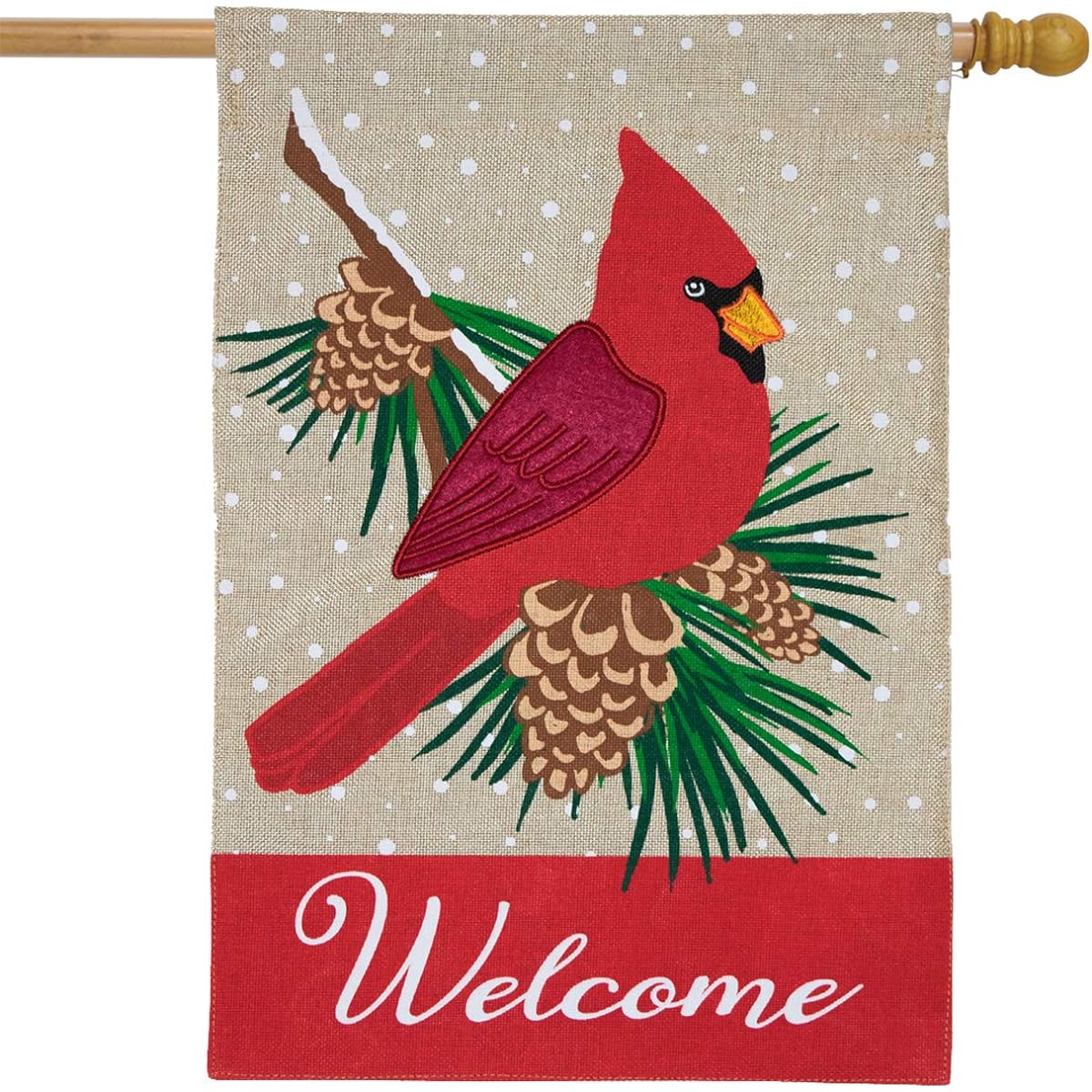 Cardinal Winter Burlap House Flag Welcome Pinecone 28" x 40" Briarwood Lane
