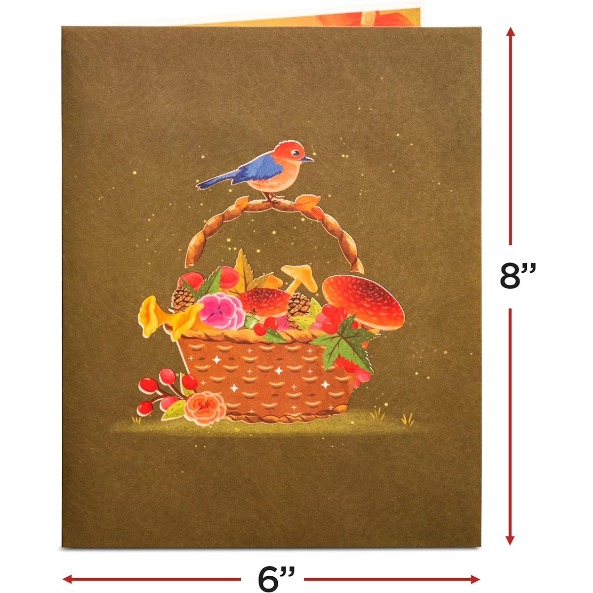 Paper Love Frndly Harvest Flower Basket Pop Up Card for Fall, Autumn, Thanksgiving, Sympathy, Any Occasion, 100% Recycled and Eco Friendly, 8"x6" Cover with Note Tag
